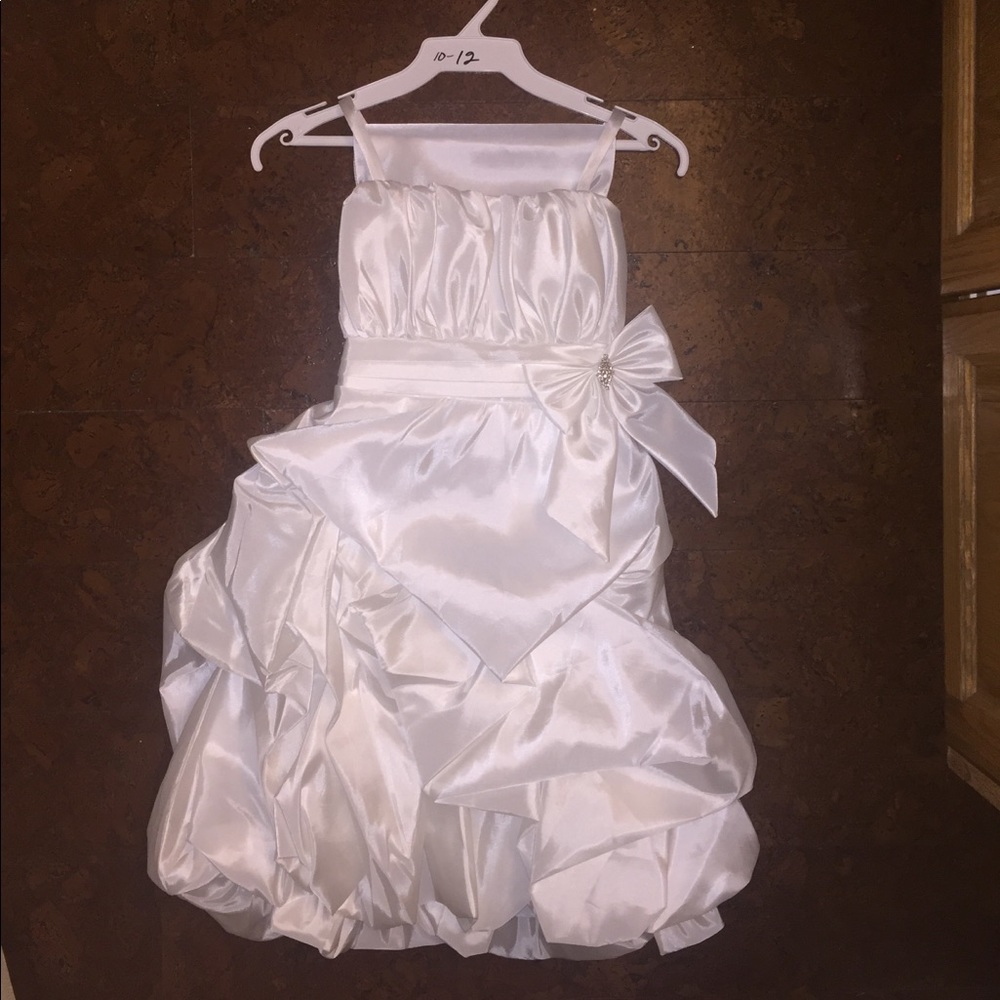 White satin flower girl dress or hold communion
